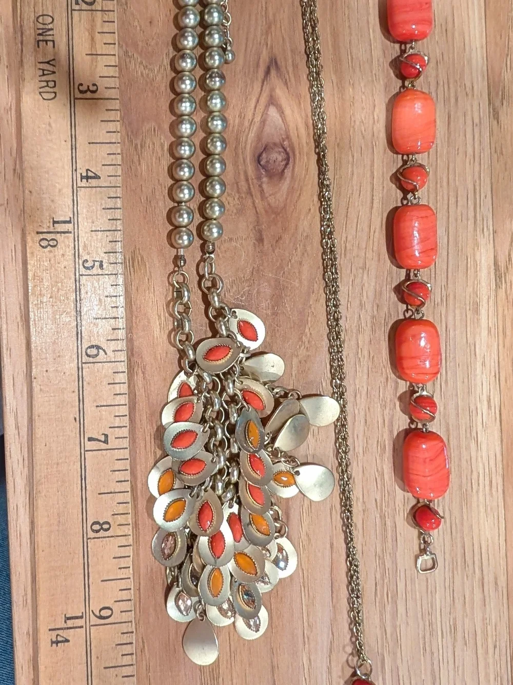 Coral Orange Beaded Art Glass  Necklace and Bracelet Set